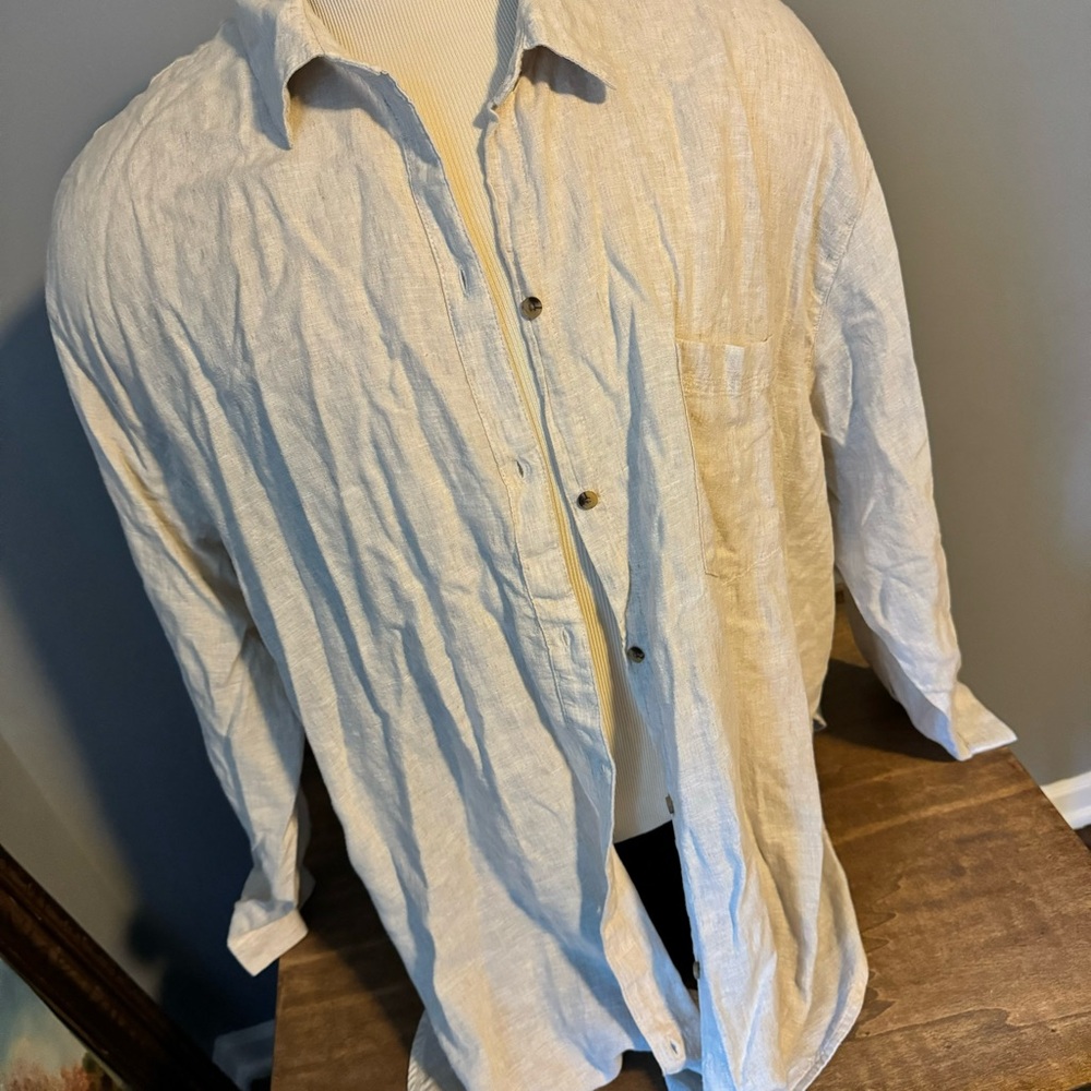 Linen-Blend Boyfriend Shirt Old Navy XXL NWT Beige